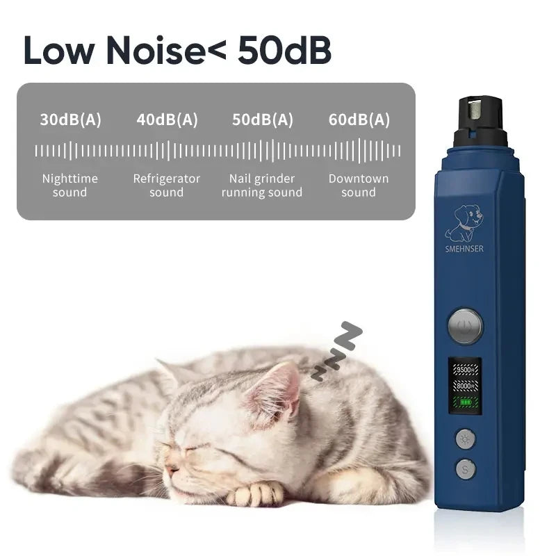 Quiet Electric Dog & Cat Nail Grinder with LED Light – Rechargeable Pet Nail Trimmer for Painless Grooming**