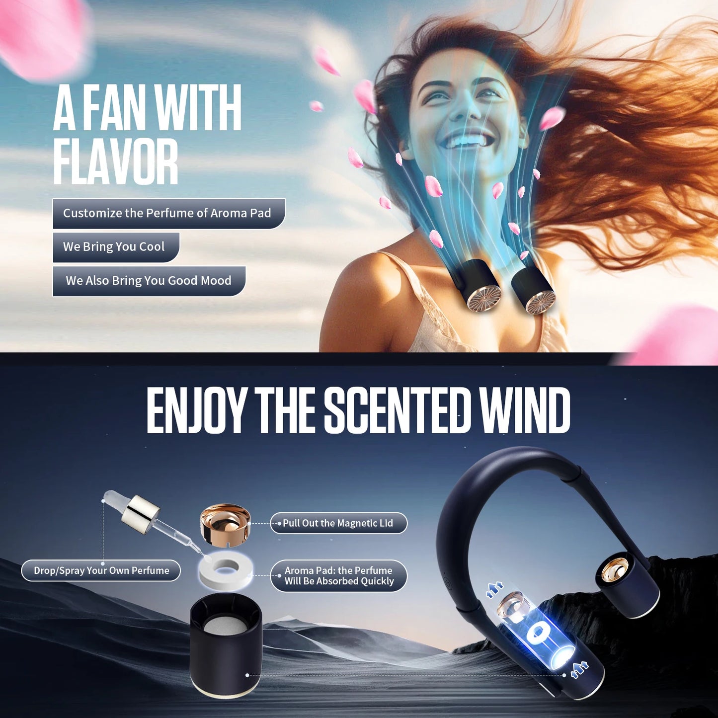 Portable Mini Neck Fan – 4000mAh USB Rechargeable Wearable Bladeless Cooling Fan for Summer, Sports, and Travel