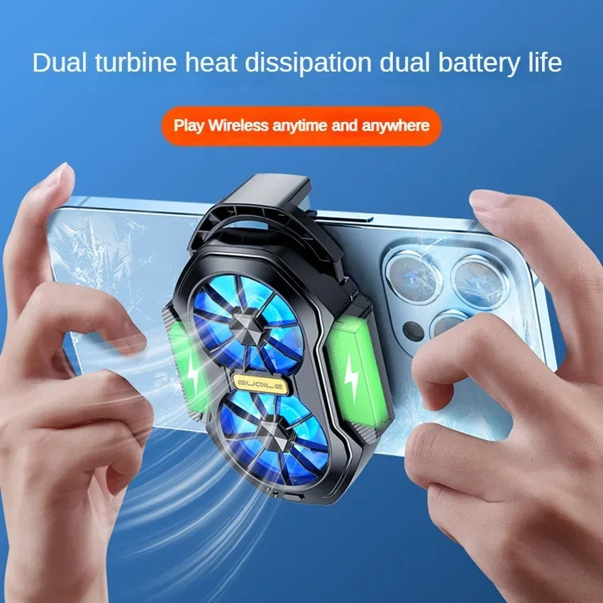 Dual Fan Phone Cooler – Universal Rechargeable Mobile Phone Ice Cooling Fan with Strong Airflow & Long-Lasting Battery