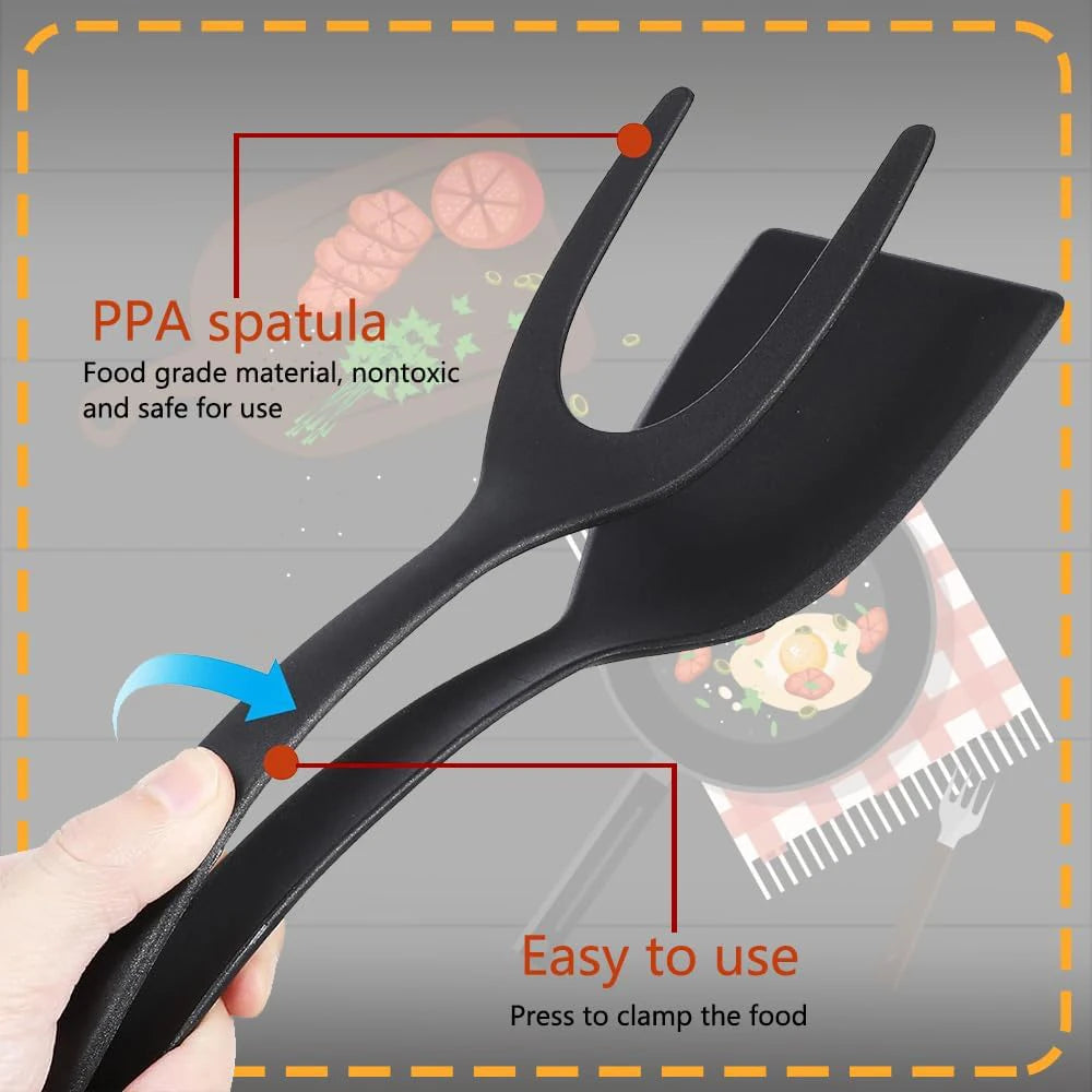 2-in-1 Grip Flip Spatula Tongs – Non-Stick Nylon Cooking Tool for Eggs, Pancakes, Omelets, Fish, and More