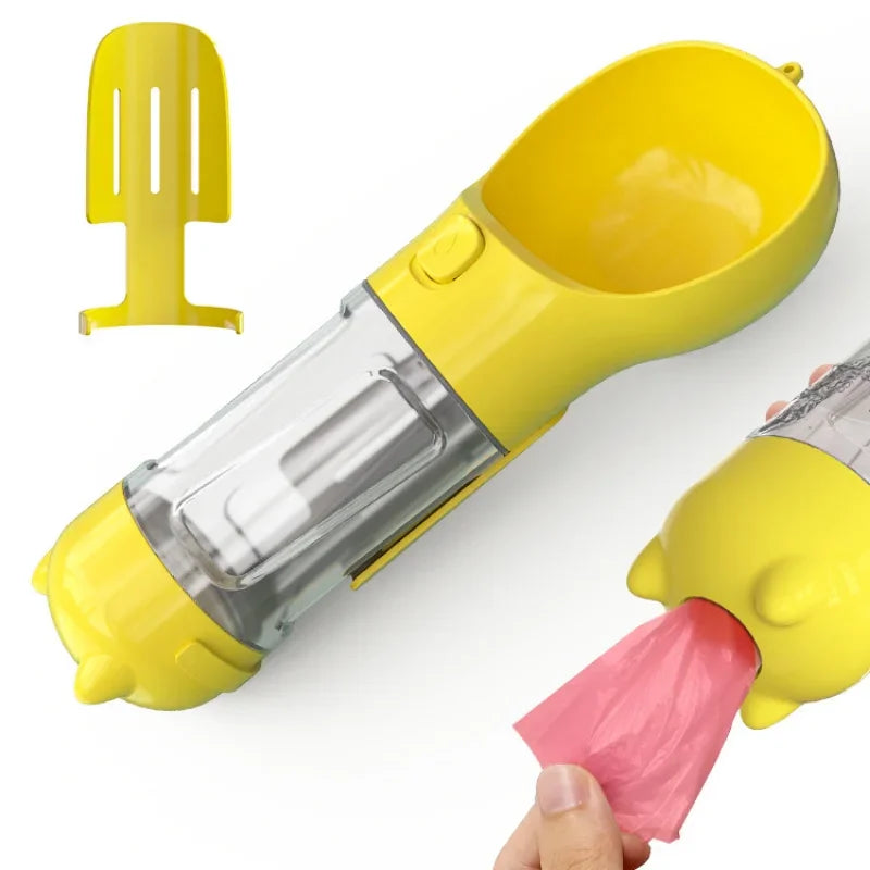 3-in-1 Portable Dog and Cat Water Bottle Feeder – Multifunctional Pet Drinking Bowl with Poop Bag & Shovel