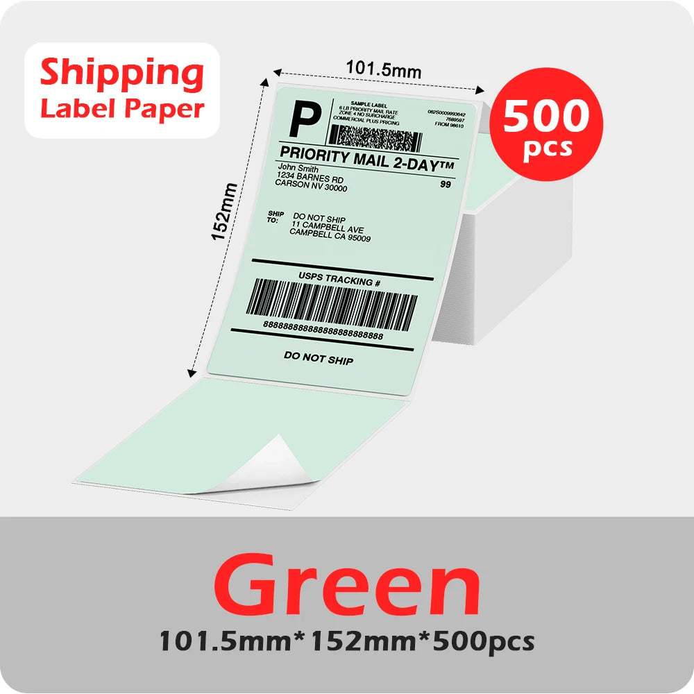 Phomemo 4x6 Thermal Shipping Label Paper – 500 Fanfold Labels, 100x150mm, Compatible with Zebra, Rollo, Phomemo, MUNBYN, Jiose & More