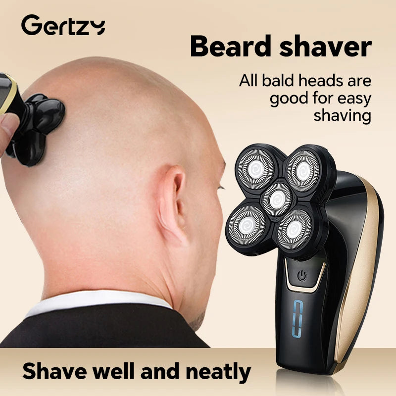 Men's 5-in-1 Bald Head & Beard Trimmer - USB Rechargeable, Smooth Shaving, Stainless Steel Blades, Rotary Shaver