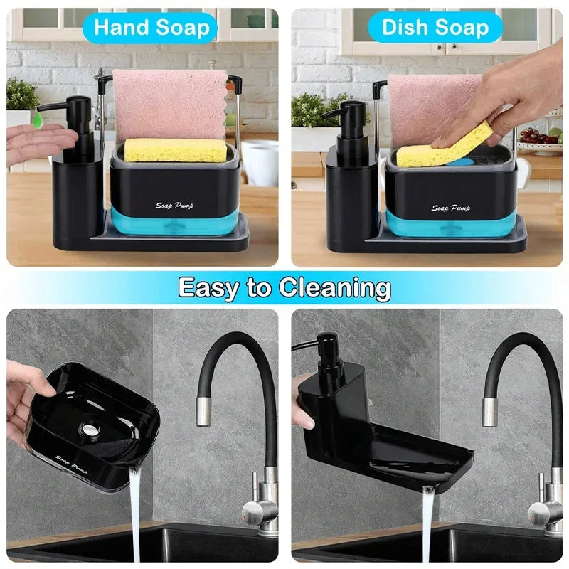 Multi-Functional Soap Dispenser Set with Sponge, Brush & Dishcloth Holder – 2-in-1 Kitchen Sink Organizer