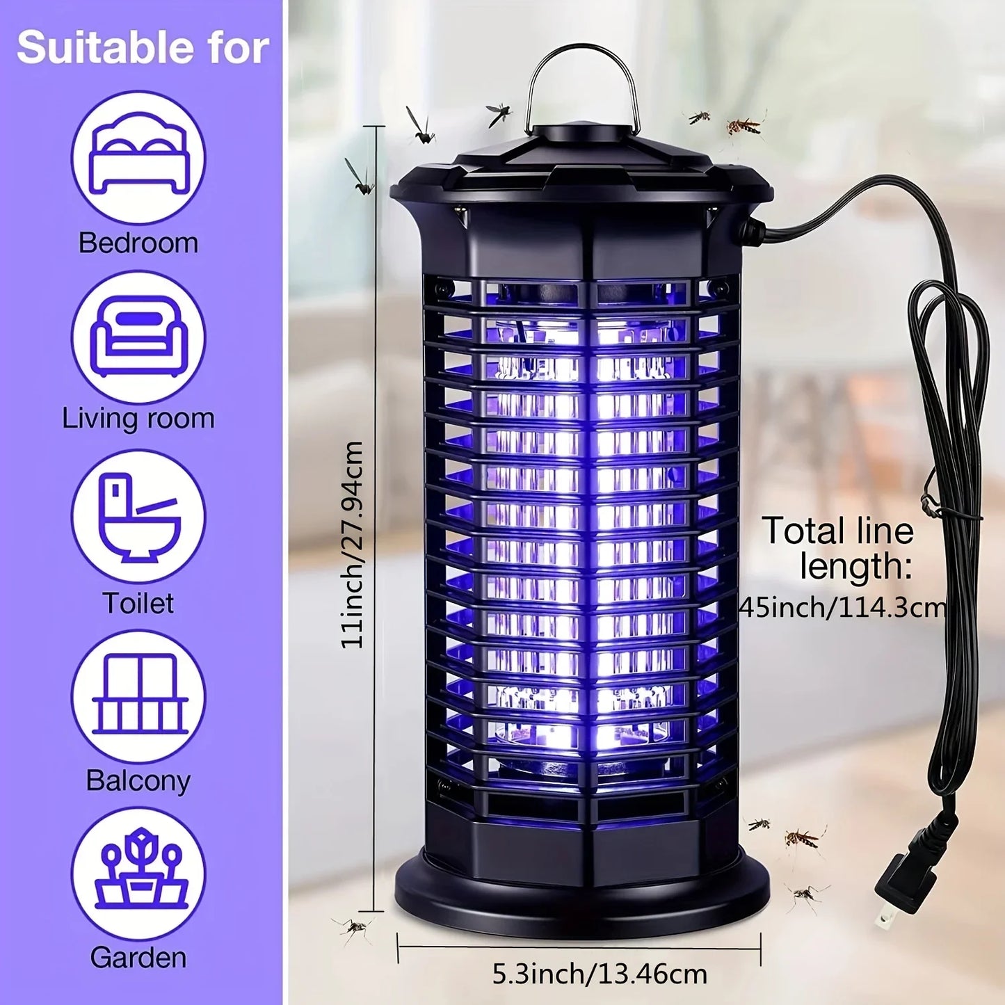 Powerful Outdoor Mosquito Zapper – UV LED Insect Trap with Electric Shock – Safe & Chemical-Free Pest Control