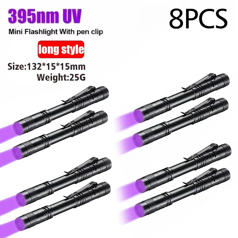 Portable UV Flashlight 395nm - Ultraviolet Torch with Pen Clip for Pet Urine, Scorpion, and Stain Detection
