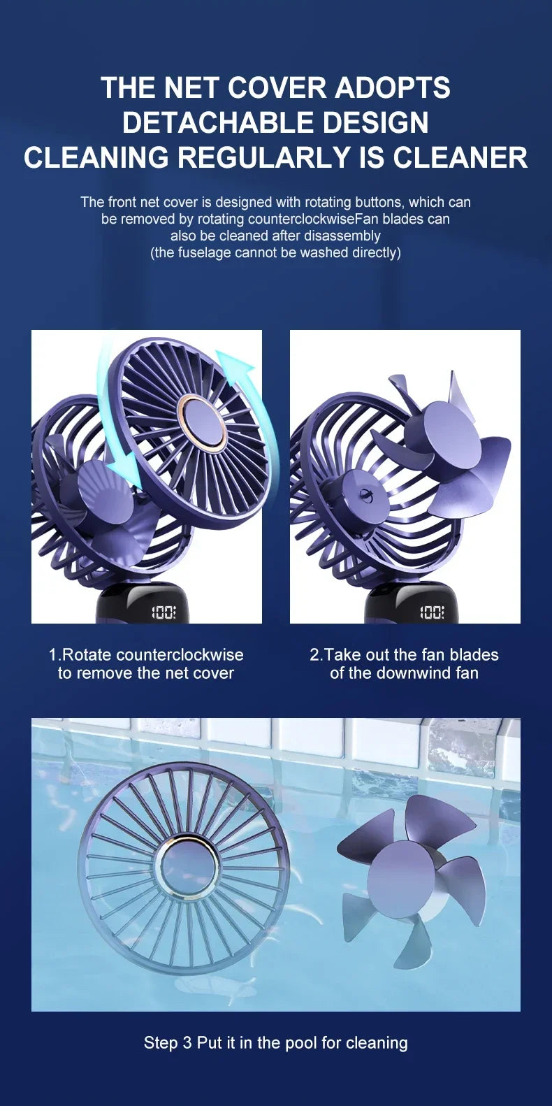 Foldable Mini Fan – 3000mAh USB Rechargeable | 5-Speed Handheld, Desk, Neck Hanging with Display & Phone Stand