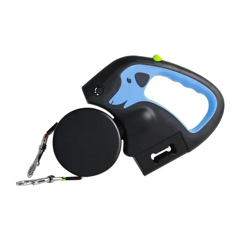 Retractable Double Dog Leash – 360° Swivel No-Tangle Leash with LED Flashlight & Poop Bag Holder
