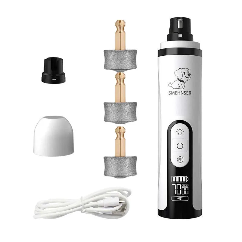 Electric Pet Nail Grinder with LED Light - USB Rechargeable Nail Clippers & Grooming Trimmer for Cats and Dogs