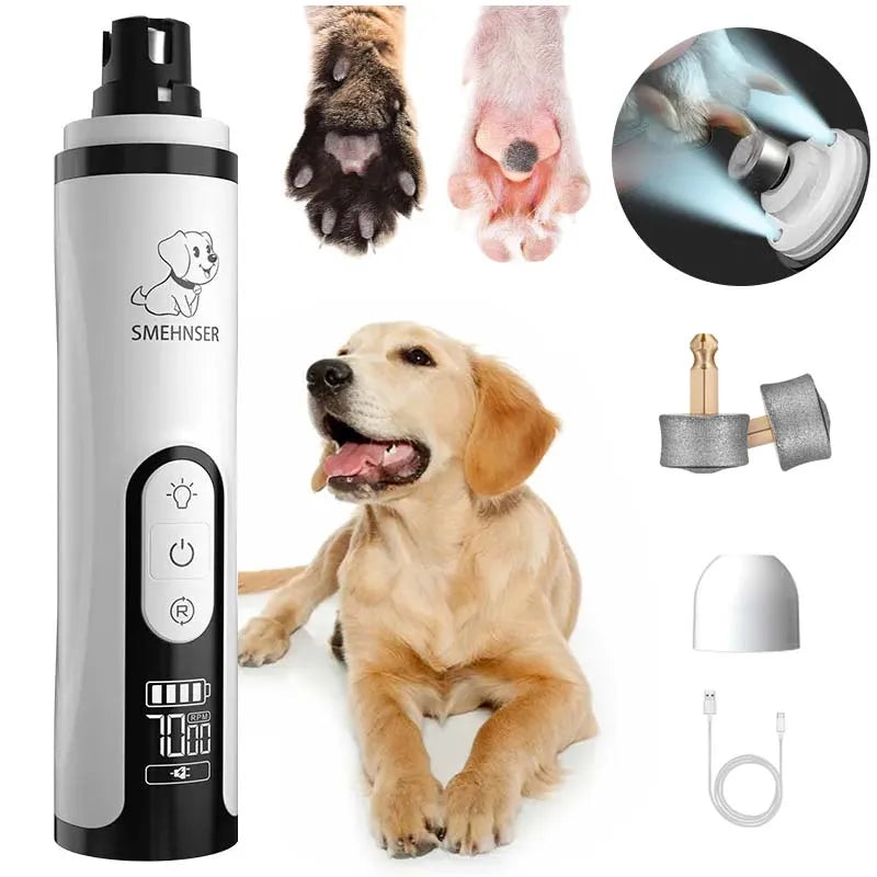Electric Pet Nail Grinder with LED Light - USB Rechargeable Cat and Dog Nail Clippers for Safe Grooming. Pet Lovers