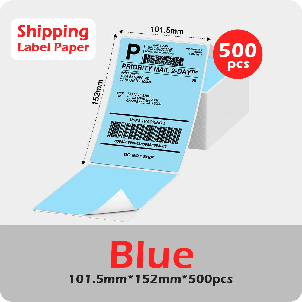 Phomemo 4x6 Thermal Shipping Label Paper – 500 Fanfold Labels, 100x150mm, Compatible with Zebra, Rollo, Phomemo, MUNBYN, Jiose & More