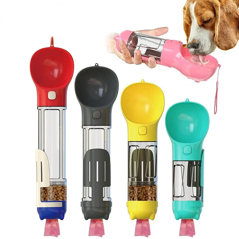 3-in-1 Portable Dog and Cat Water Bottle Feeder – Multifunctional Pet Drinking Bowl with Poop Bag & Shovel