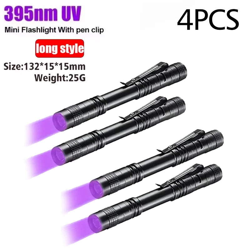 Portable UV Flashlight 395nm - Ultraviolet Torch with Pen Clip for Pet Urine, Scorpion, and Stain Detection