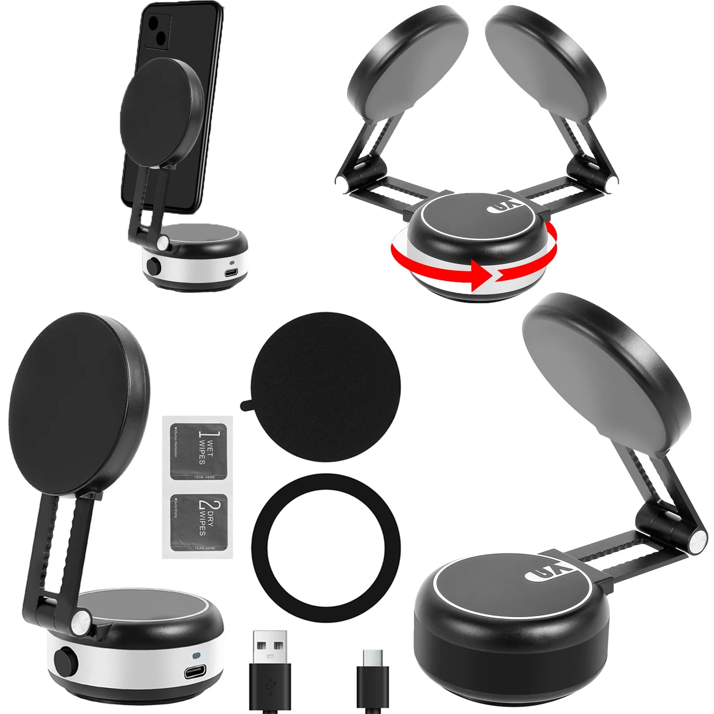 Suction Cup Magnetic Phone Mount – 360° Rotating Car & Desk Holder for All Smartphones