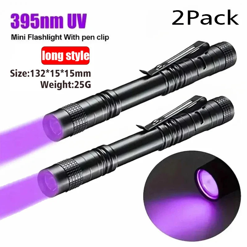Portable UV Flashlight 395nm - Ultraviolet Torch with Pen Clip for Pet Urine, Scorpion, and Stain Detection