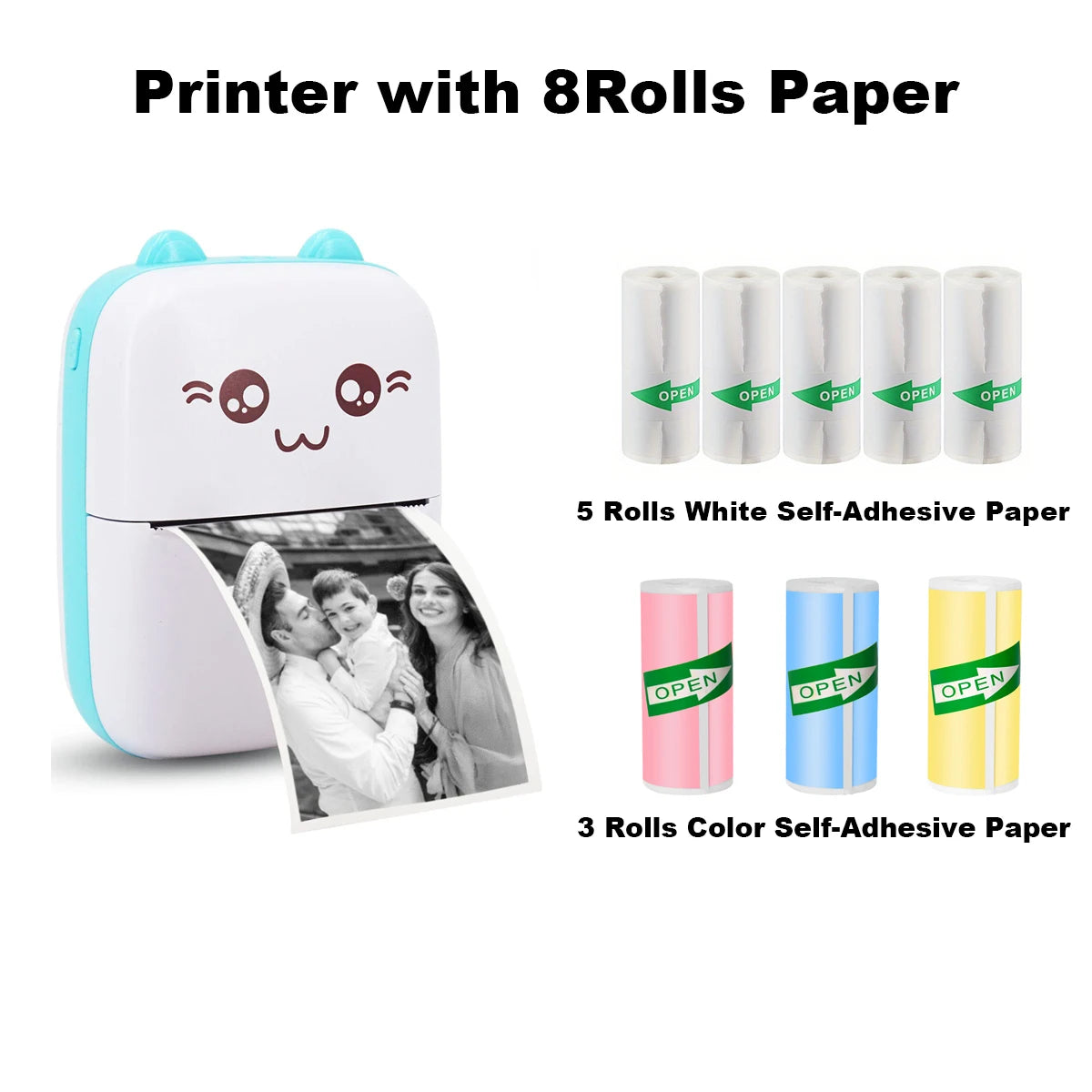Mini Photo Pocket Printer – Portable Ink-Free Thermal 57mm Sticker Printer, Wireless Bluetooth 200dpi for Android & iOS