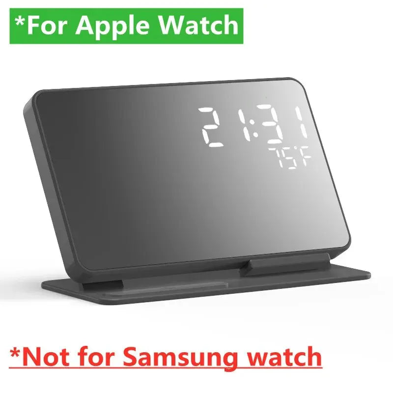 Supporto caricabatterie wireless 4 in 1 con sveglia, temperatura, stazione di ricarica rapida per iPhone 15/14, Samsung S23/S22 Galaxy Watch