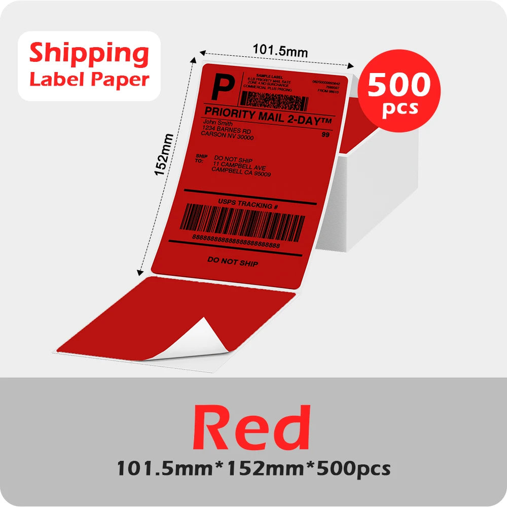 Phomemo 4x6 Thermal Shipping Label Paper – 500 Fanfold Labels, 100x150mm, Compatible with Zebra, Rollo, Phomemo, MUNBYN, Jiose & More