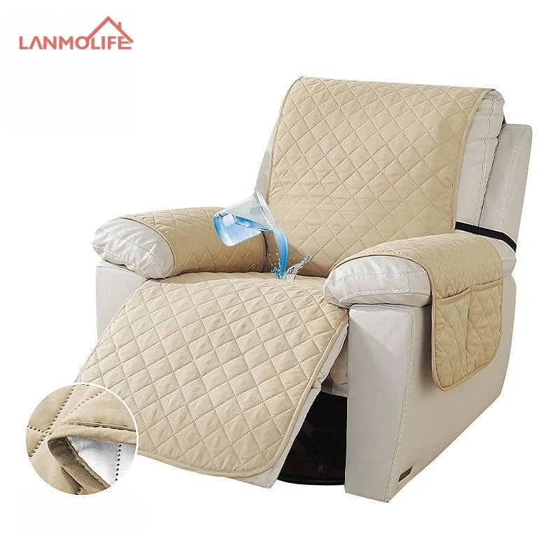 Waterproof Recliner Sofa Cover with Side Pockets - Solid Color, Removable, Machine Washable Furniture Protector for Living Room