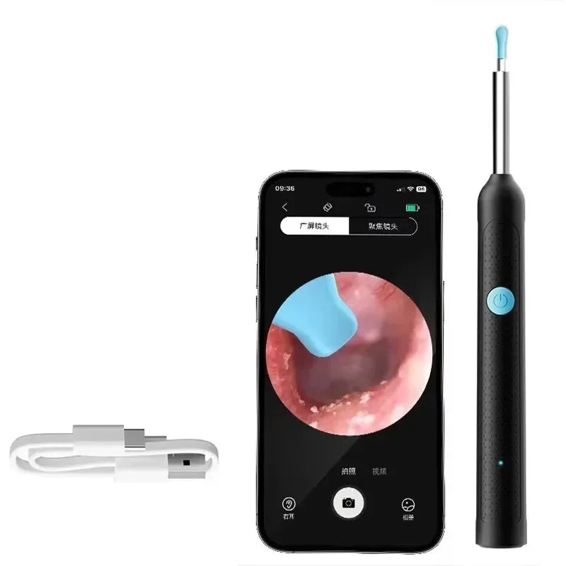 1-9 pezzi/set pulitore auricolare visivo con telecamera, bastoncini auricolari, ricarica USB, strumento per la rimozione del cerume, connessione Wi-Fi, 6 luci LED, strumento per la pulizia dell'orecchio
