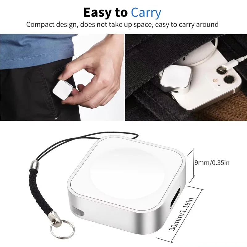 Portable Wireless Charger for Apple Watch - 2 in 1 Type-C & 8 Pin Fast Charging Dock - Compatible with Ultra 49mm & All Series