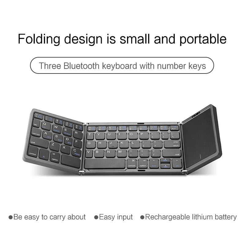HUWEI Mini Folding Wireless Bluetooth Keyboard with Touchpad – Portable 64-Key Rechargeable Keyboard for Windows, Android, iOS, Russian, Spanish, Arabic, Hebrew, Portuguese