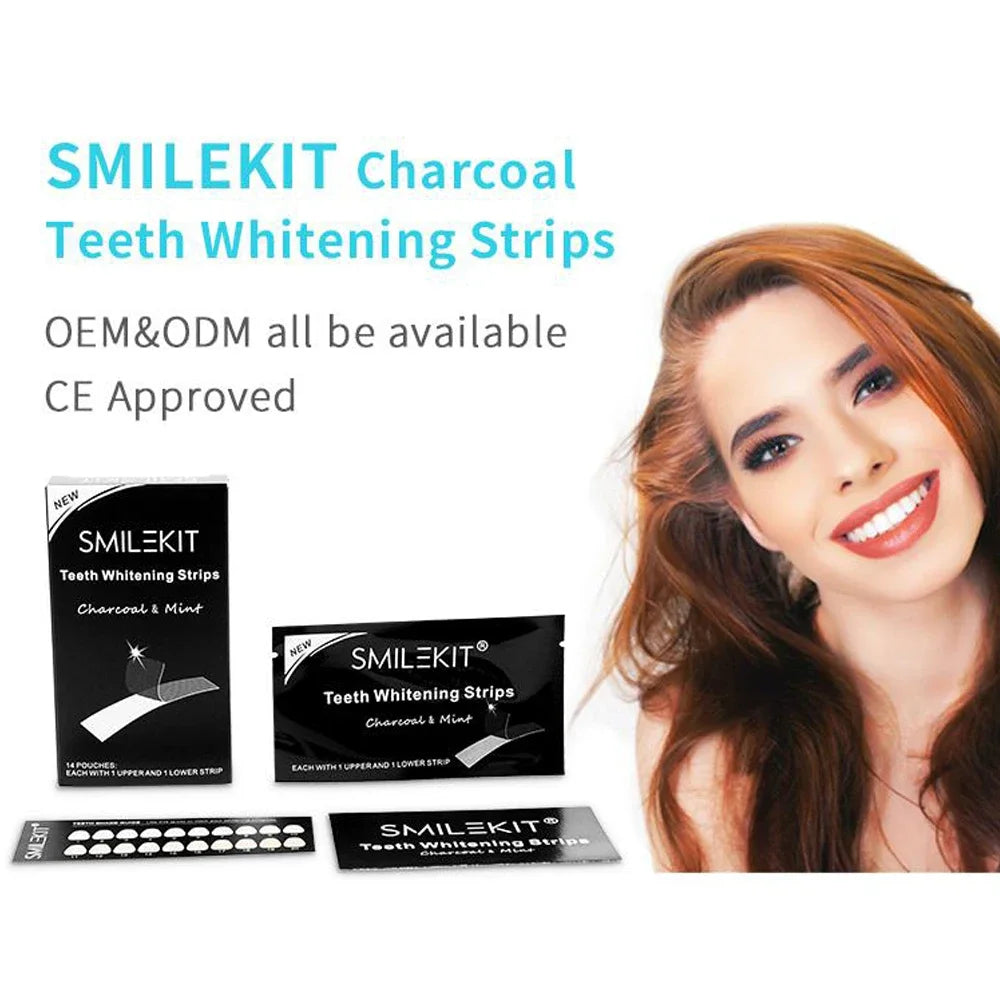 Charcoal Teeth Whitening Strips – 14pcs Kit for Stain Removal from Coffee, Tea & More | Dental Whitening for Men & Women