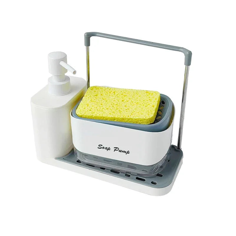 Multi-Functional Soap Dispenser Set with Sponge, Brush & Dishcloth Holder – 2-in-1 Kitchen Sink Organizer