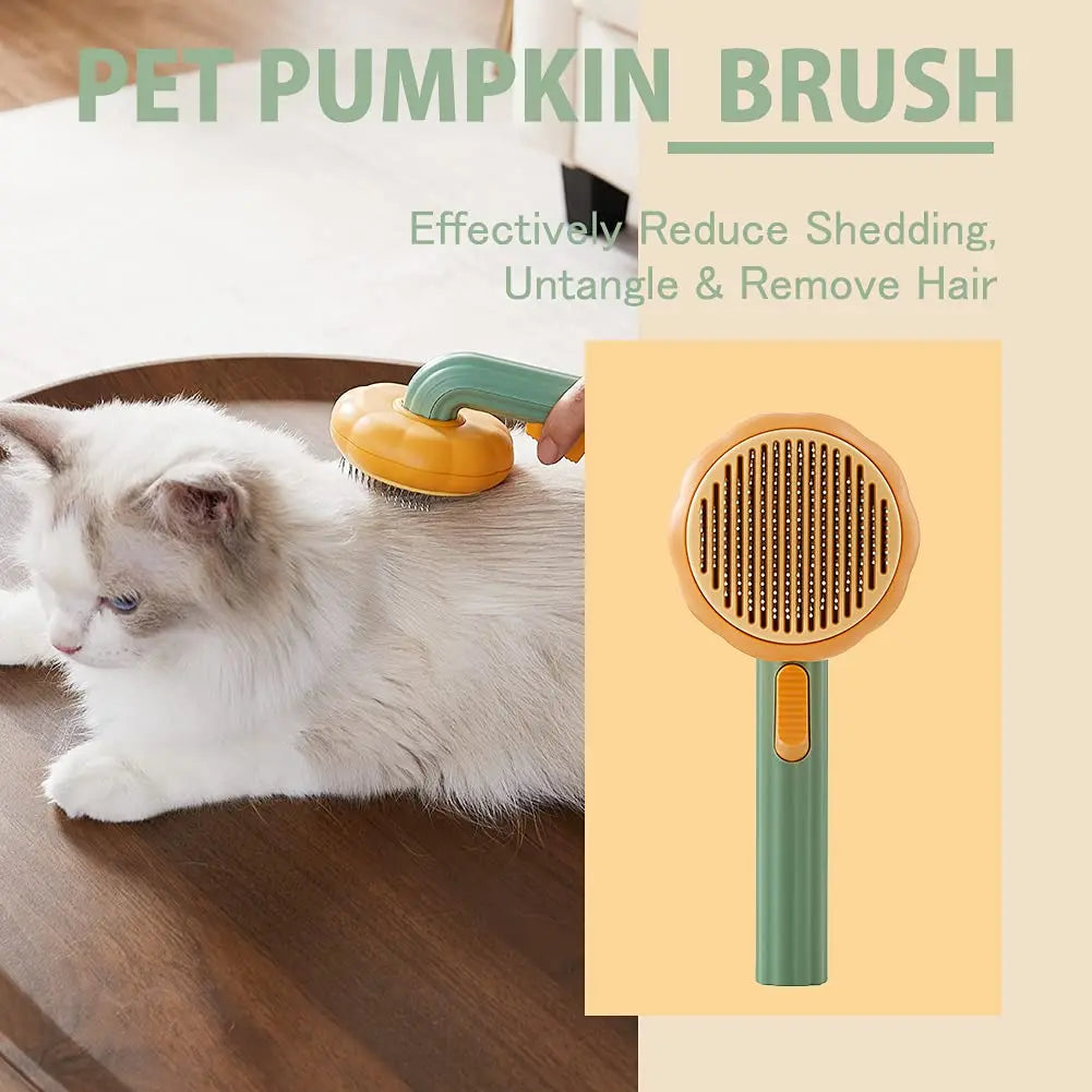 Pumpkin Pet Brush – Self-Cleaning Slicker Brush for Dogs & Cats, Removes Loose Undercoat & Tangles, Gentle Grooming Comb