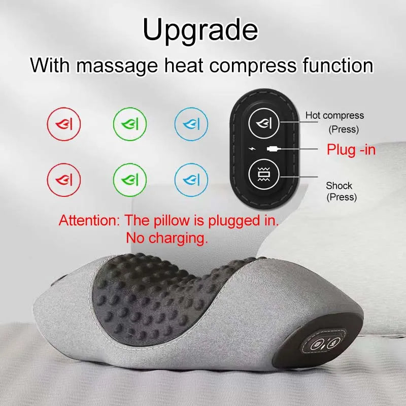 Electric Neck Massager Pillow – Heated Memory Foam Vibration Pillow for Cervical Spine Support & Sleep Relief
