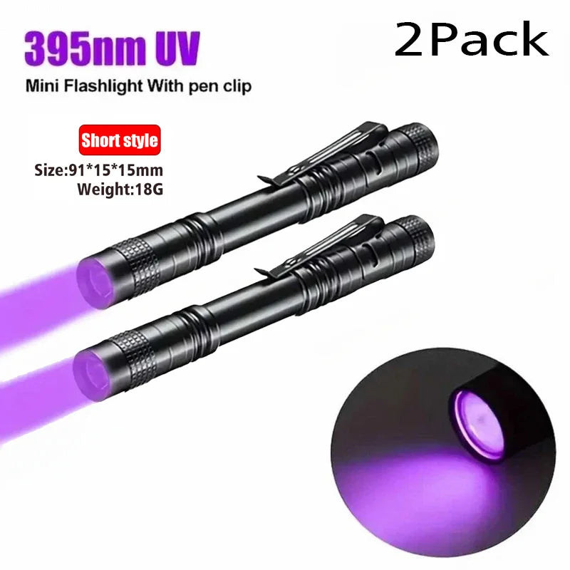 Portable UV Flashlight 395nm - Ultraviolet Torch with Pen Clip for Pet Urine, Scorpion, and Stain Detection