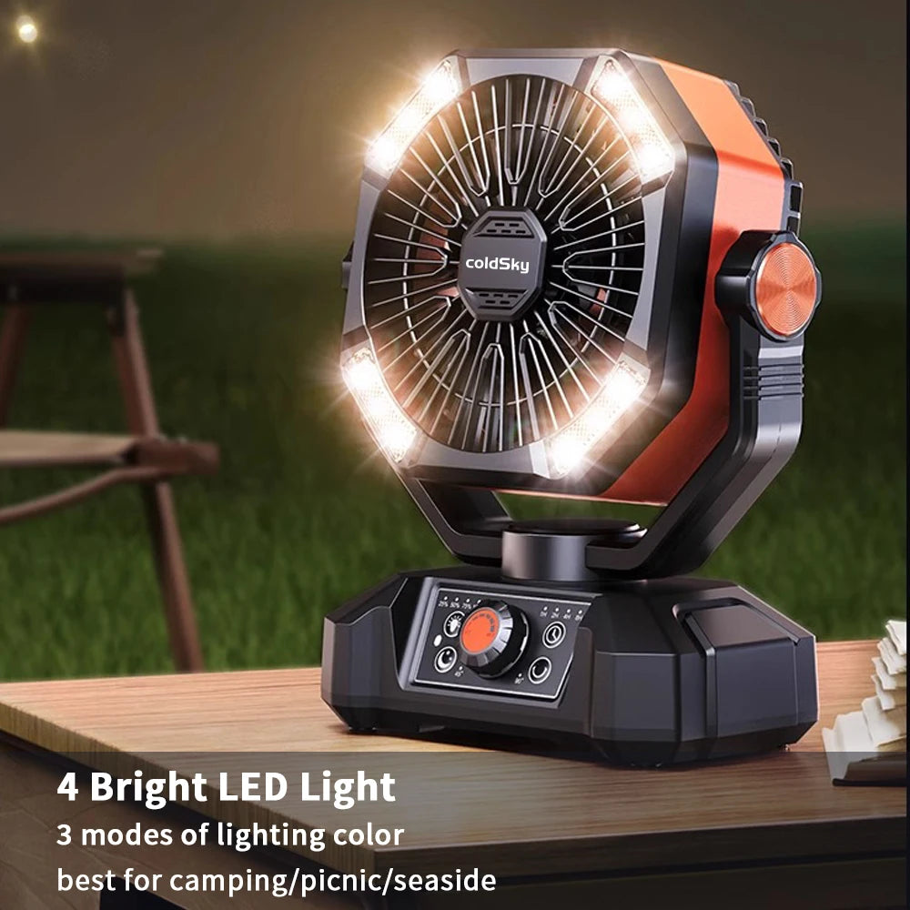 ColdSky Portable Camping Fan with 4 LED Lantern, 8 Speeds, 20000mAh Rechargeable Battery – Outdoor & Emergency Use