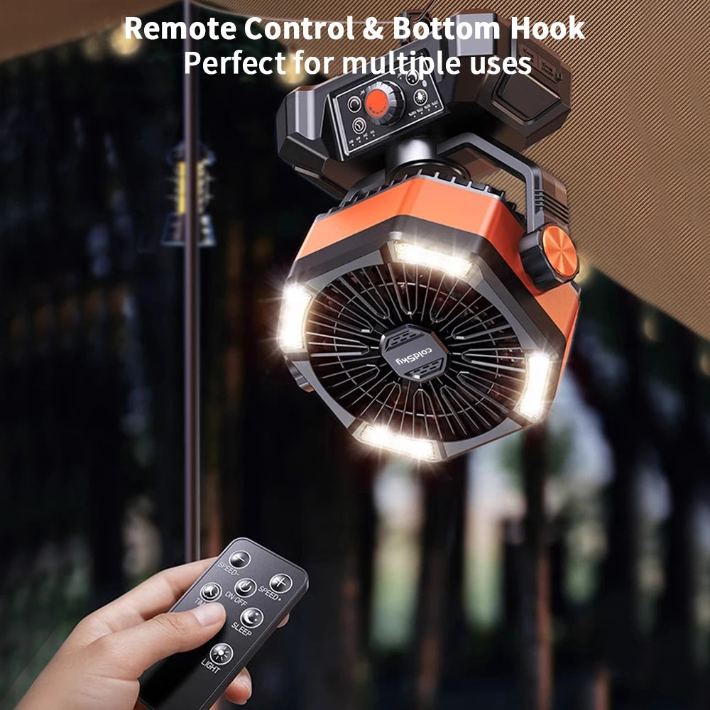 ColdSky Portable Camping Fan with 4 LED Lantern, 8 Speeds, 20000mAh Rechargeable Battery – Outdoor & Emergency Use