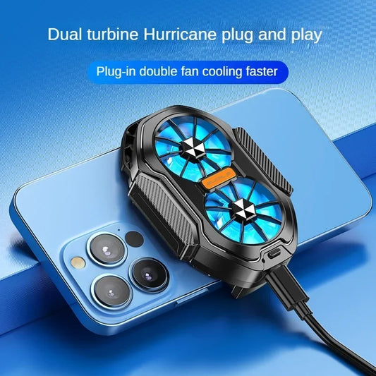 FS01 dual fan universal phone cooler, rechargeable and USB powered, compact mobile phone ice cooling fan with strong airflow.