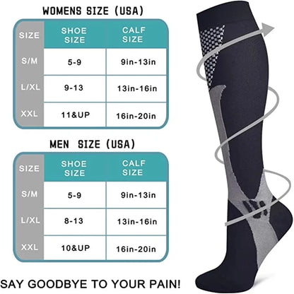 Unisex Compression Socks 20-30mmHg - Knee-High Anti-Fatigue & Pain Relief Socks for Running, Football & Sports