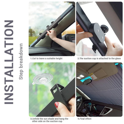 Retractable Car Windshield Sun Shade – UV Blocking Front/Rear Window Curtain with Suction Cups for Summer Heat Protection
