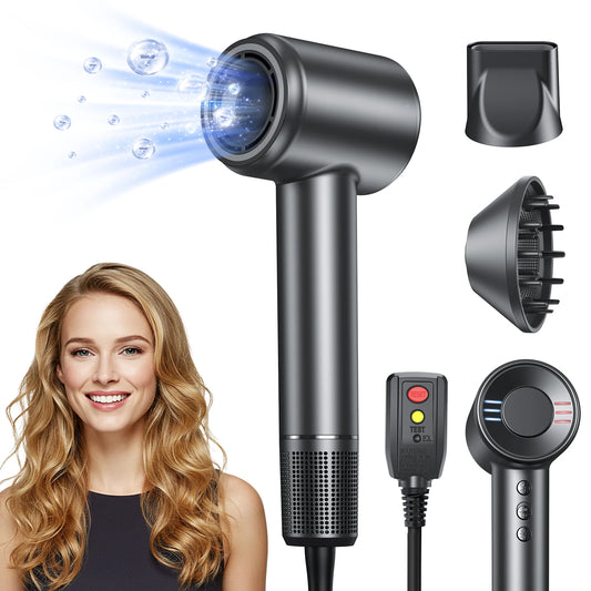 LYSMOSKI high-speed hair dryer with diffuser, 120000RPM motor, and 500 million negative ions for fast drying and frizz control