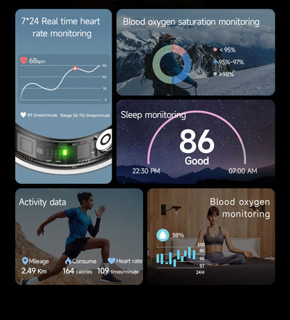 Ultra Narrow 6.5mm Smart Ring Heart Rate Blood Oxygen Sleep Sport Remote Control Phone Camera Tiktok Page Turning Waterproof APP