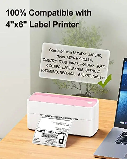 Phomemo 4x6 thermal shipping labels, fanfold 500-pack, compatible with Zebra, Rollo, Phomemo, and other thermal printer