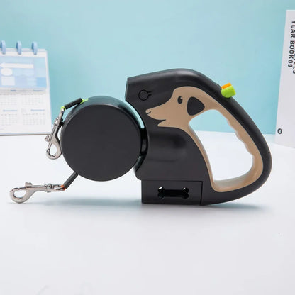 Retractable Double Dog Leash – 360° Swivel No-Tangle Leash with LED Flashlight & Poop Bag Holder