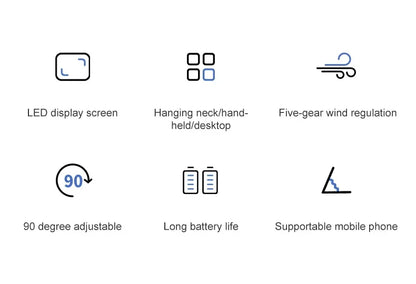 Foldable Mini Fan – 3000mAh USB Rechargeable | 5-Speed Handheld, Desk, Neck Hanging with Display & Phone Stand