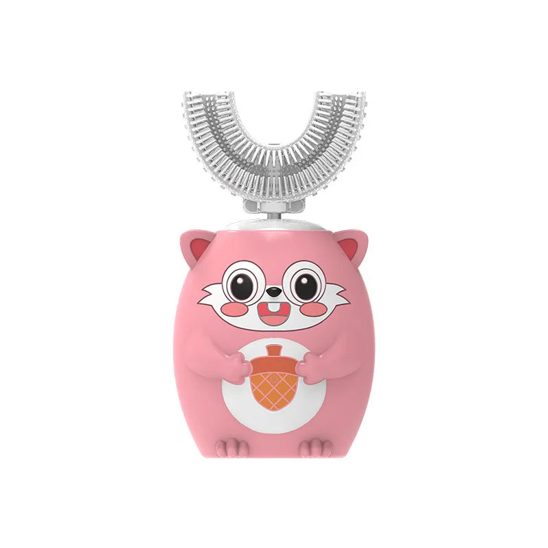 Spazzolino elettrico sonico a 360° a forma di U ricaricabile per bambini, spazzolino automatico in silicone, timer intelligente, luce blu IPX7
