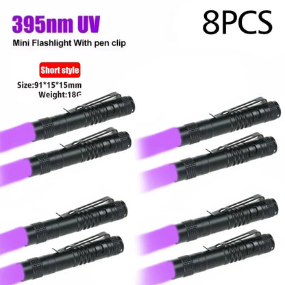 Portable UV Flashlight 395nm - Ultraviolet Torch with Pen Clip for Pet Urine, Scorpion, and Stain Detection