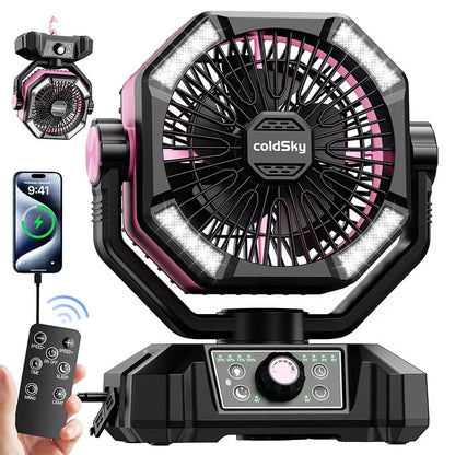 ColdSky Portable Camping Fan with 4 LED Lantern, 8 Speeds, 20000mAh Rechargeable Battery – Outdoor & Emergency Use