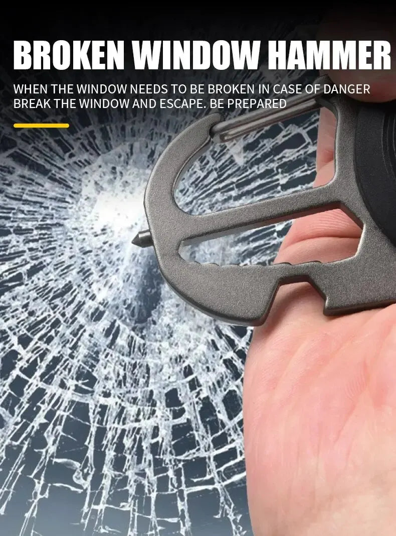 Broken window hammer with shattered glass background
