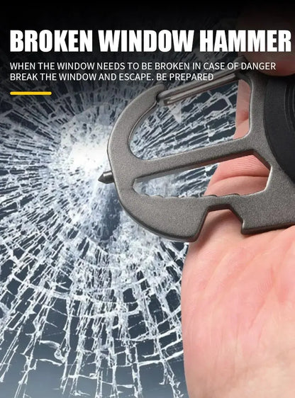 Broken window hammer with shattered glass background
