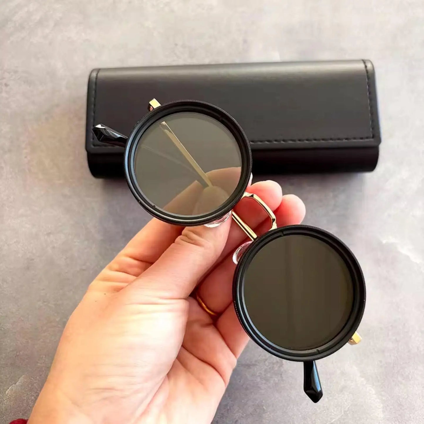 Adjustable Tint Polarized Sunglasses - Retro Round Frame for Outdoor Sports, Travel, Fishing & Casual Wear