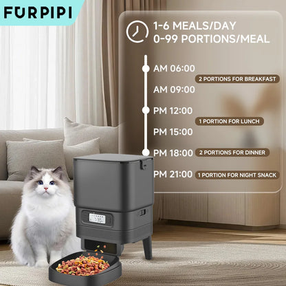 Furpipi Automatic Cat Feeder with LCD Display – Timed Dry Food Dispenser, Dual Power, Button Version, for Cats & Small Dogs