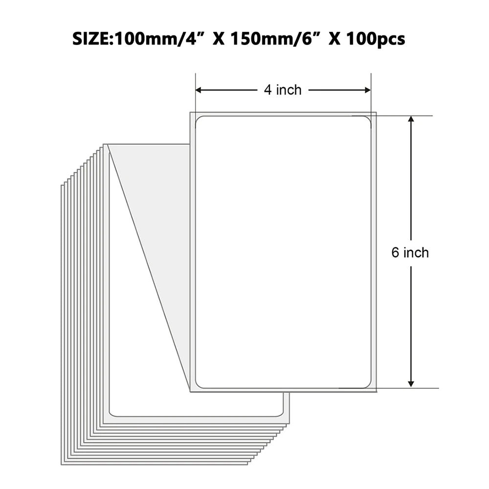 Etichette termiche per spedizioni 4"x6" - Carta adesiva 100x150 mm (100 fogli) per DHL, UPS, USPS, Express e stampa di codici a barre