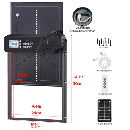 Automatic Pet Cat Dog Door Powere Weather-Resistant Light Sensor and Timer Remote Control and LCD Screen Solar Auto Chicken Door